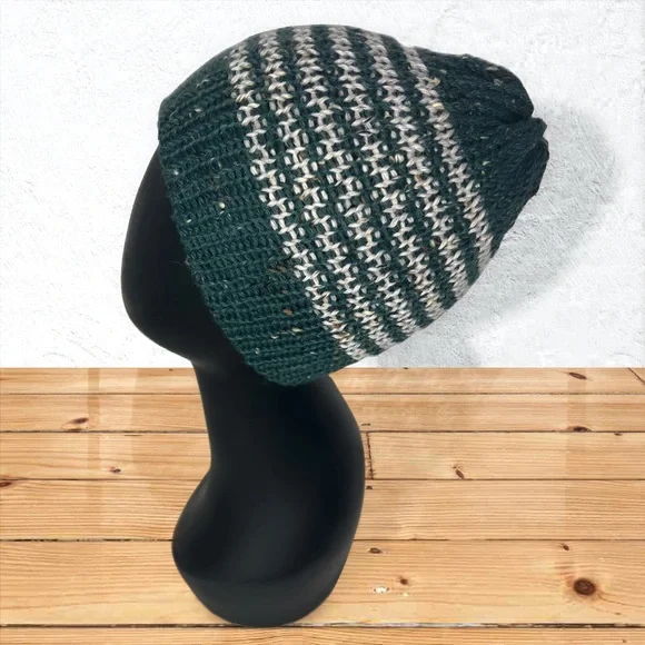 Handmade Alpaca Tweed Striped Knit Beanie Handcrafted Loch Ness w/ Highland Fog - Picture 8 of 10